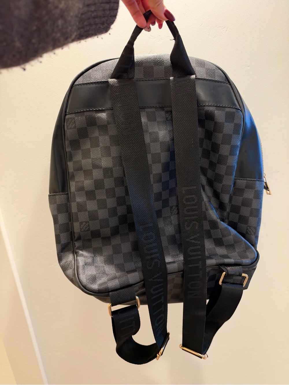 Black Checkerboard Backpack - Designer Style - Picture 3 of 4